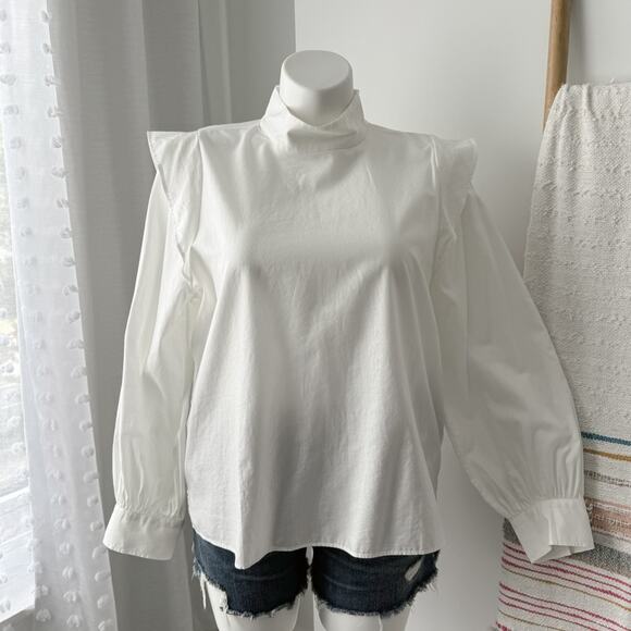 Everlane Tops - Everlane The Wing-Shoulder White Mockneck Long Puff Sleeve Pullover Top Size 14